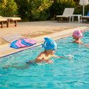 Kids swimming cap with fish design in blue and pink, made from silicone - product detail