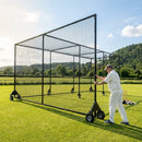 Mobile cricket cage with galvanised steel frame and netting