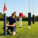 Rugby ground equipment package with foam-padded protectors and custom flags
