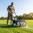 Aerosol line marking machine with adjustable spray width and durable metal frame