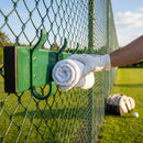 Steel tennis court pegs in green for hanging sports kit outdoors - product detail