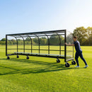 Mobile team shelter with aluminium frame for sports pitches