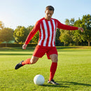 Men's Striped Football Kit with long-sleeve top, shorts, and socks