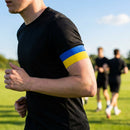 Blue and yellow sports armband made from elastic polyester