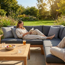 Garden corner sofa set with charcoal cushions and teak table - product detail