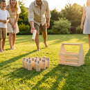 Wooden Skittle Game set with 12 numbered pins and a throwing baton - product detail