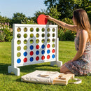 Giant Connect 4 Game in white, made of pine wood, with colourful coins