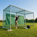 Socketed golf cage with green netting, ideal for garden and range use - product detail