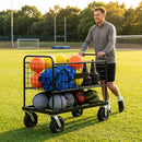 Steel sports equipment storage trolley with wheels for easy movement