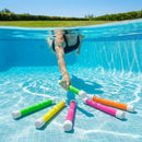 Colourful swimming diving sticks in a pool setting - product detail