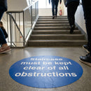 Staircase Must Be Kept Clear Floor Graphic Safety Sign – 400mm Diameter – Polycarbonate – Industrial Use