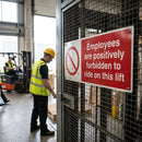 Employees Are Positively Forbidden to Ride on This Lift Safety Sign – 1mm Rigid Plastic – Indoor/Outdoor Use