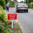 Reduce Speed Now Sign with Post – 450mm x 150mm – 2mm Aluminium – Outdoor Use