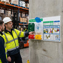 Branded First Aid Station with Fork & Lift Truck Safety Poster – 1200mm x 680mm – Rigid Correx Plastic – Workplace Safety