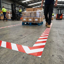 PVC Hazard Floor Marking Tape – 50mm Red & White – Durable – Indoor/Outdoor Use