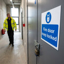 Fire Door Keep Locked Sign with Lock Symbol – 1mm Rigid Plastic – Indoor/Outdoor Use