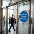 Automatic Fire Door Keep Clear Sign – 70mm x 70mm – Brushed Aluminium – Commercial Use