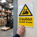 Braille Caution Forklift Truck Sign – 300mm x 150mm – 1.5mm PVC – Industrial Safety