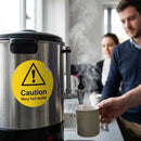 Caution Very Hot Water Labels – 65mm Diameter – Self Adhesive Vinyl – Indoor/Outdoor Use