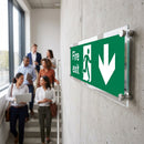 Fire Exit Down Sign – 450mm x 150mm – Clear Acrylic – Indoor/Outdoor Use