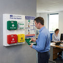 Branded First Aid Station with Health & Safety for Computer Operators Poster – 1200mm x 680mm – Rigid Plastic – Workplace Safety