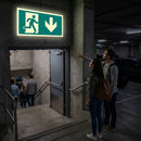 Photoluminescent Way Finding Markers – Arrow Down With Running Man – Self Adhesive Vinyl – Indoor Use