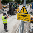 Danger Stop/Look/Listen Beware of Vehicles Safety Sign – 1mm Rigid Plastic – Indoor/Outdoor Use