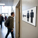 Toilets Symbol Sign with Arrow Left – 1mm Rigid Plastic & Self-Adhesive Vinyl – Indoor/Outdoor