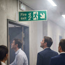 Fire Exit Sign – Arrow Down/Right – Flames & Running Man – Safety