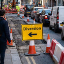 Diversion Left Reflective Cone Sign – 600mm x 450mm – Polypropylene – Road Safety