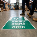 Safety Starts Here Floor Graphic Safety Sign – 400mm x 600mm – Polycarbonate – Industrial Use