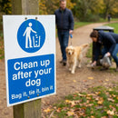 Dog Waste Cleanup Safety Signs – 1mm Rigid Plastic & Vinyl – Indoor/Outdoor Use