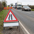 Road Narrows Left Fold-Up Sign – Grey PVC – Work-Zone Use