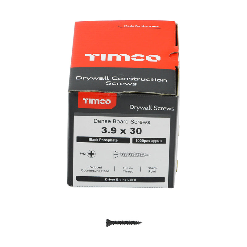 TIMCO Drywall Reduced Countersunk Black Dense Board Screws - 3.9 x 30