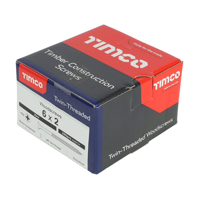 TIMCO Twin-Threaded Countersunk Silver Woodscrews - 6 x 2