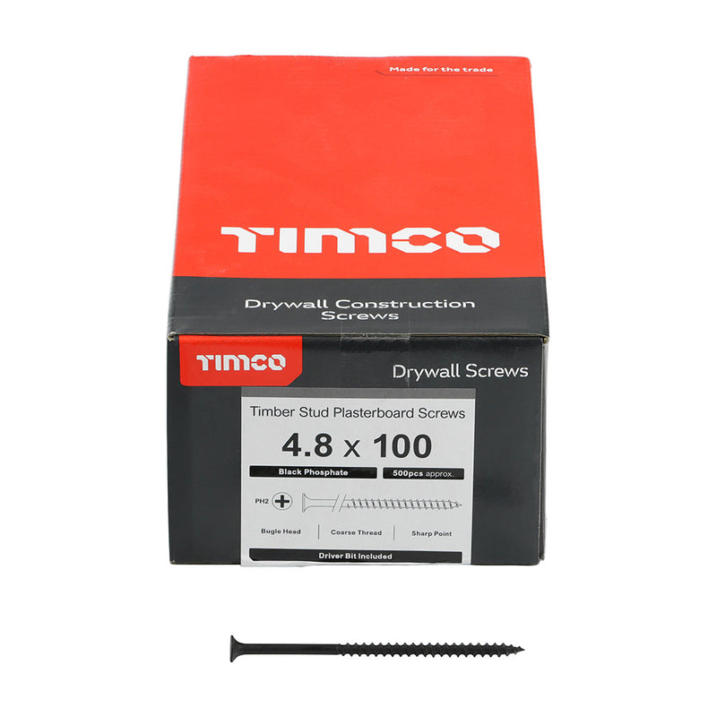 TIMCO Drywall Coarse Thread Bugle Head Black Screws - 4.8 x 100