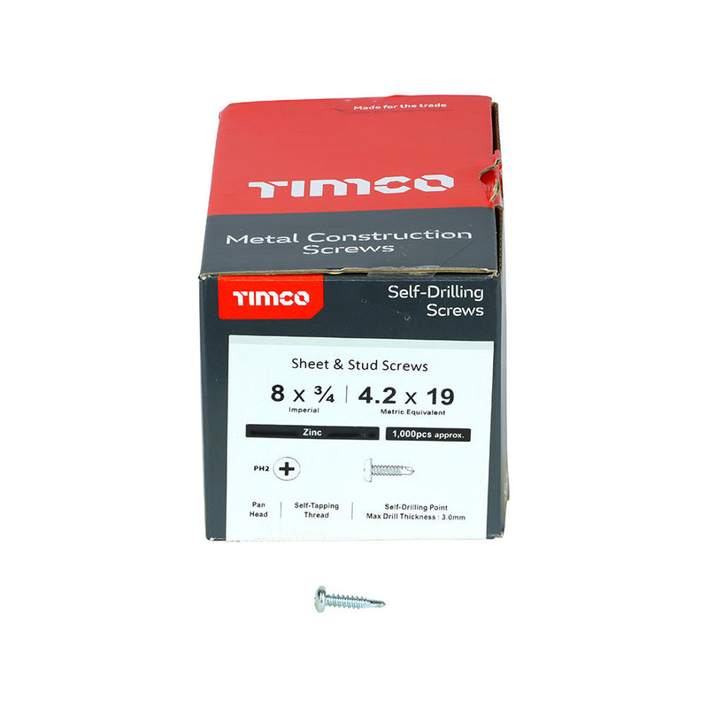 TIMCO Self-Drilling Metal Framing Pan Head Silver Screws - 8 x 3/4