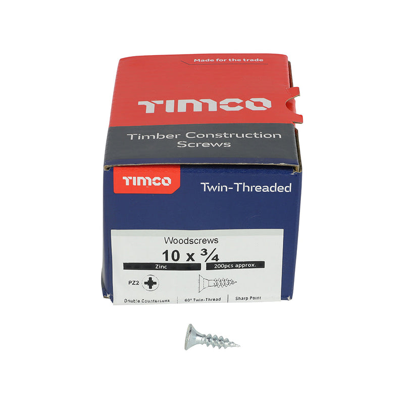 TIMCO Twin-Threaded Countersunk Silver Woodscrews - 10 x 3/4