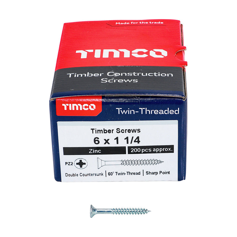 TIMCO Twin-Threaded Countersunk Silver Woodscrews - 6 x 1 1/4