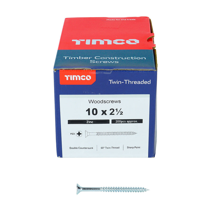 TIMCO Twin-Threaded Countersunk Silver Woodscrews - 10 x 2 1/2