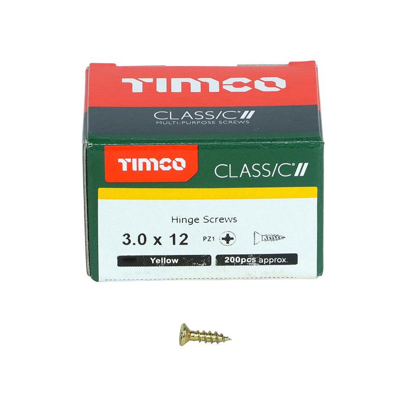 TIMCO Classic Multi-Purpose Reduced Head Countersunk Gold Piano Hinge Woodscrews - 3.0 x 12
