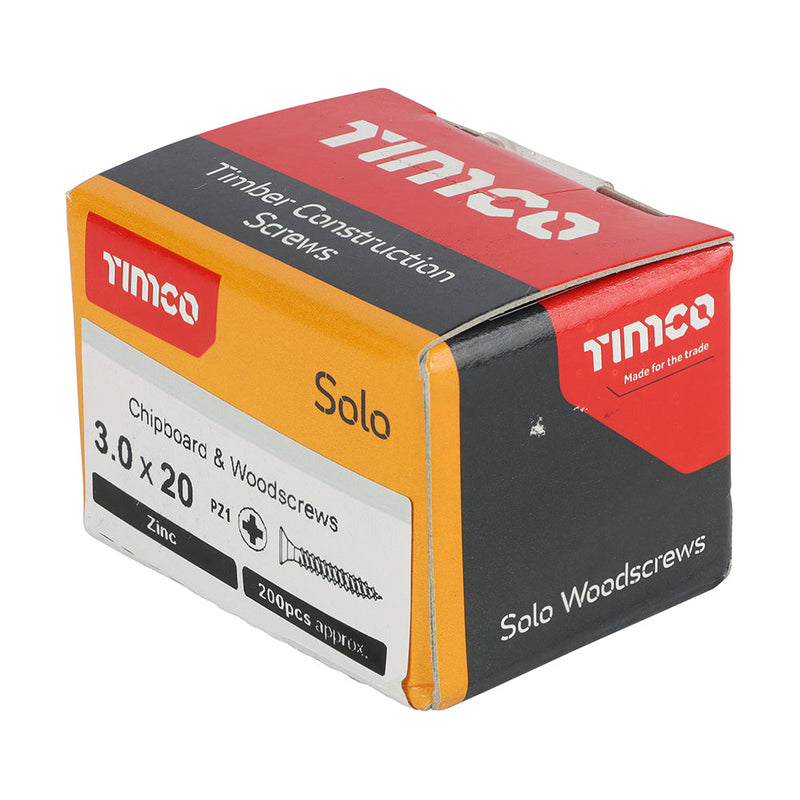 TIMCO Solo Countersunk Silver Woodscrews - 3.0 x 20