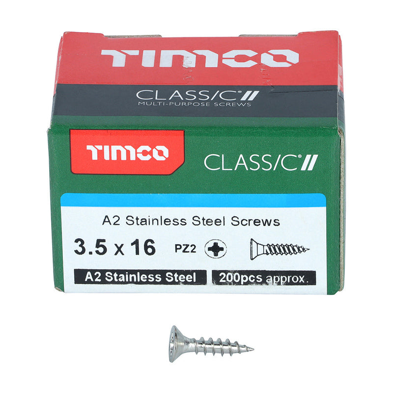 TIMCO Classic Multi-Purpose Countersunk A2 Stainless Steel Woodcrews - 3.5 x 16