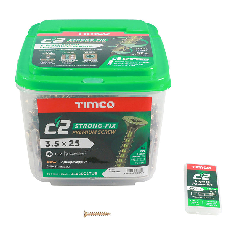TIMCO C2 Strong-Fix Multi-Purpose Premium Countersunk Gold Woodscrews - 3.5 x 25