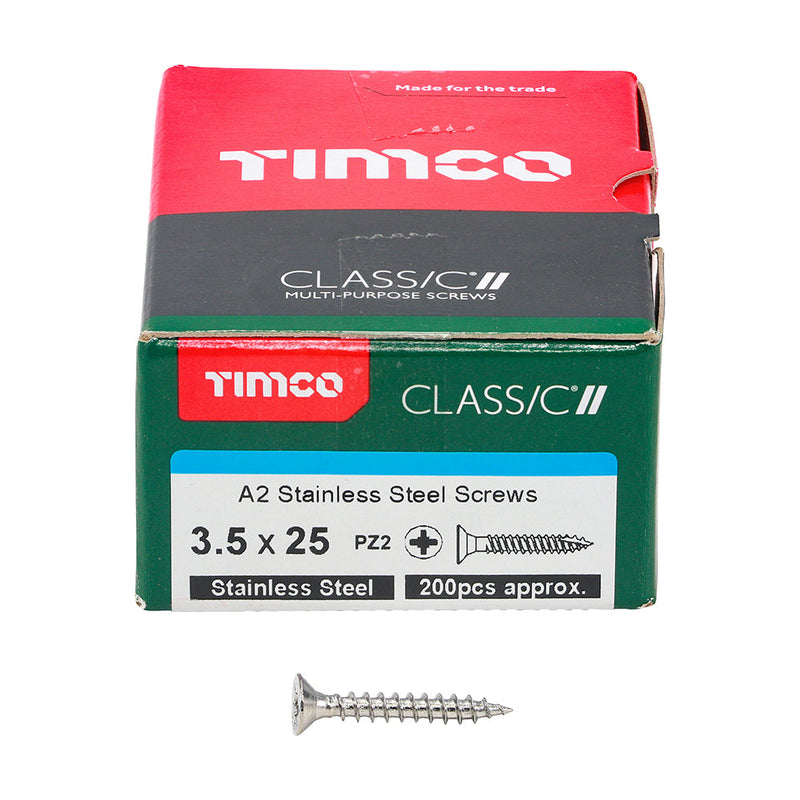 TIMCO Classic Multi-Purpose Countersunk A2 Stainless Steel Woodcrews - 3.5 x 25