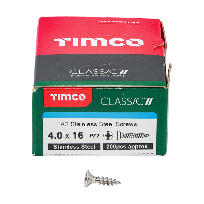 TIMCO Classic Multi-Purpose Countersunk A2 Stainless Steel Woodcrews - 4.0 x 16