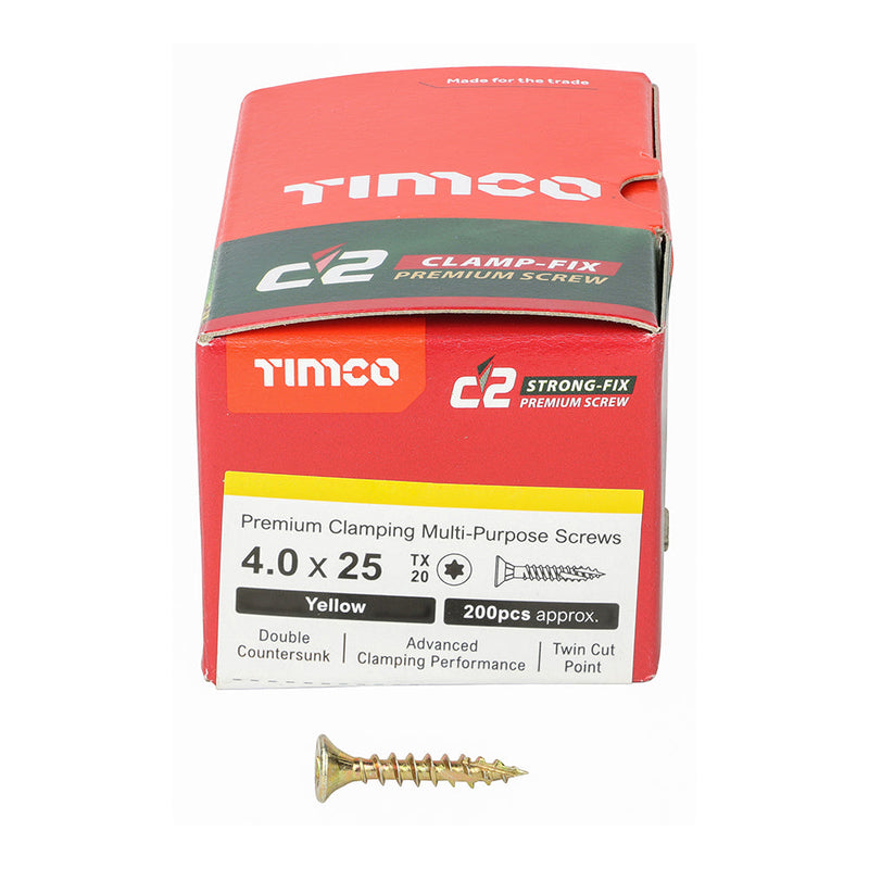 TIMCO C2 Clamp-Fix Multi-Purpose Premium Countersunk Gold Woodscrews - 4.0 x 25