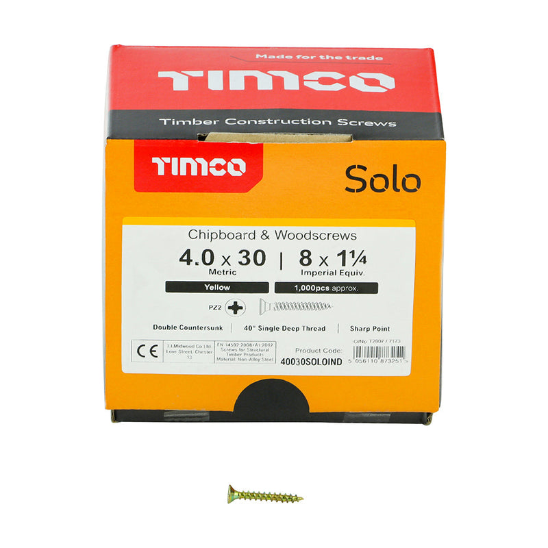 TIMCO Solo Countersunk Gold Woodscrews - 4.0 x 30