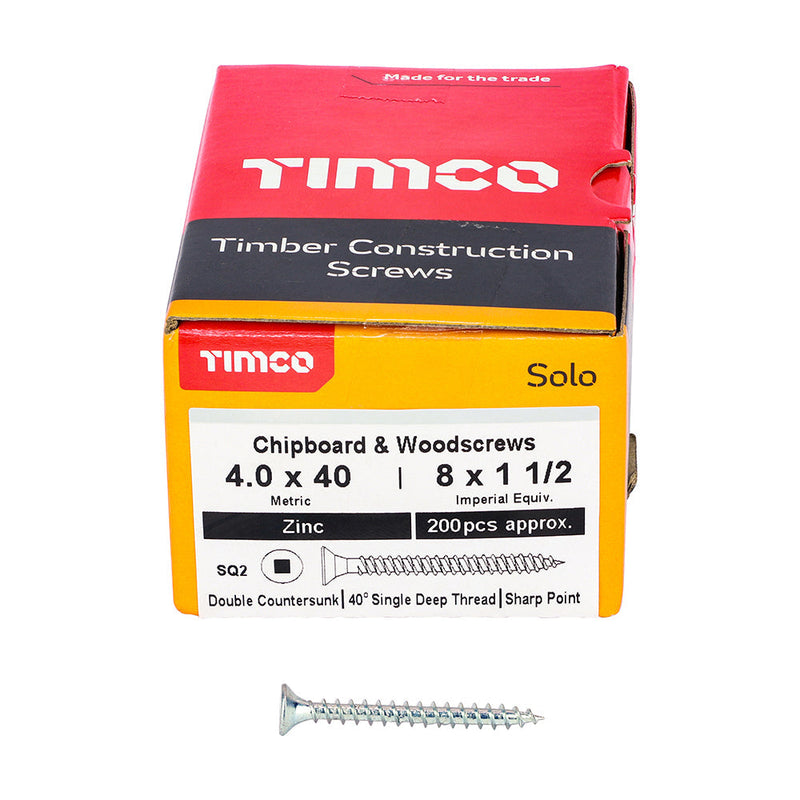 TIMCO Solo Countersunk Silver Woodscrews - 4.0 x 40