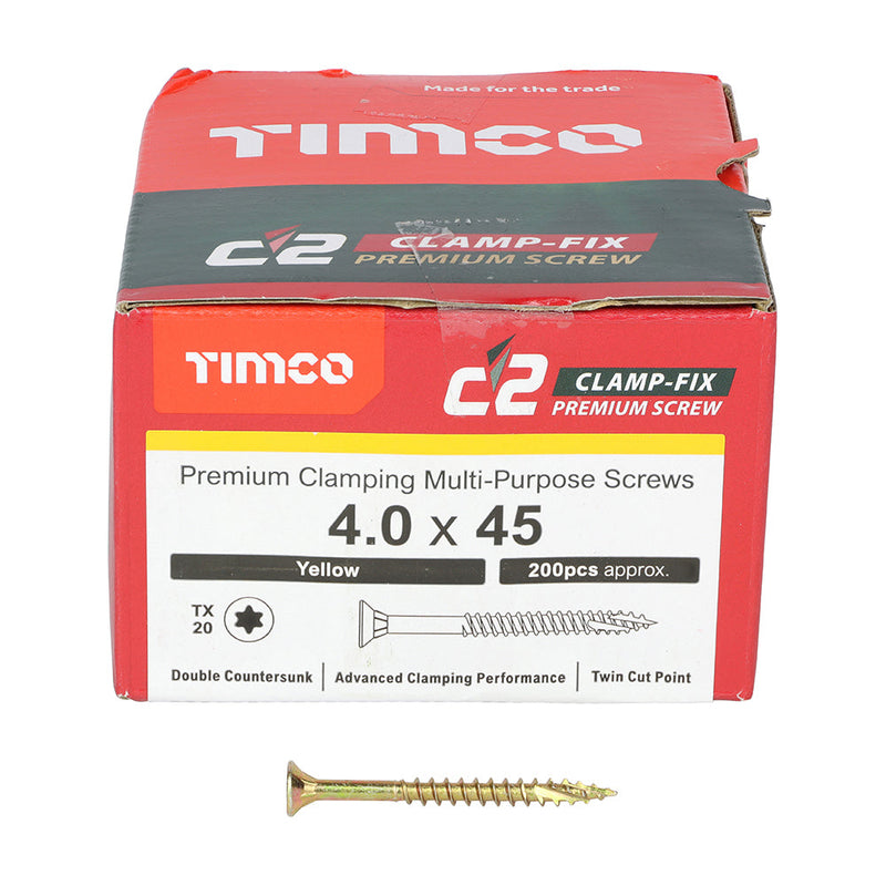 TIMCO C2 Clamp-Fix Multi-Purpose Premium Countersunk Gold Woodscrews - 4.0 x 45